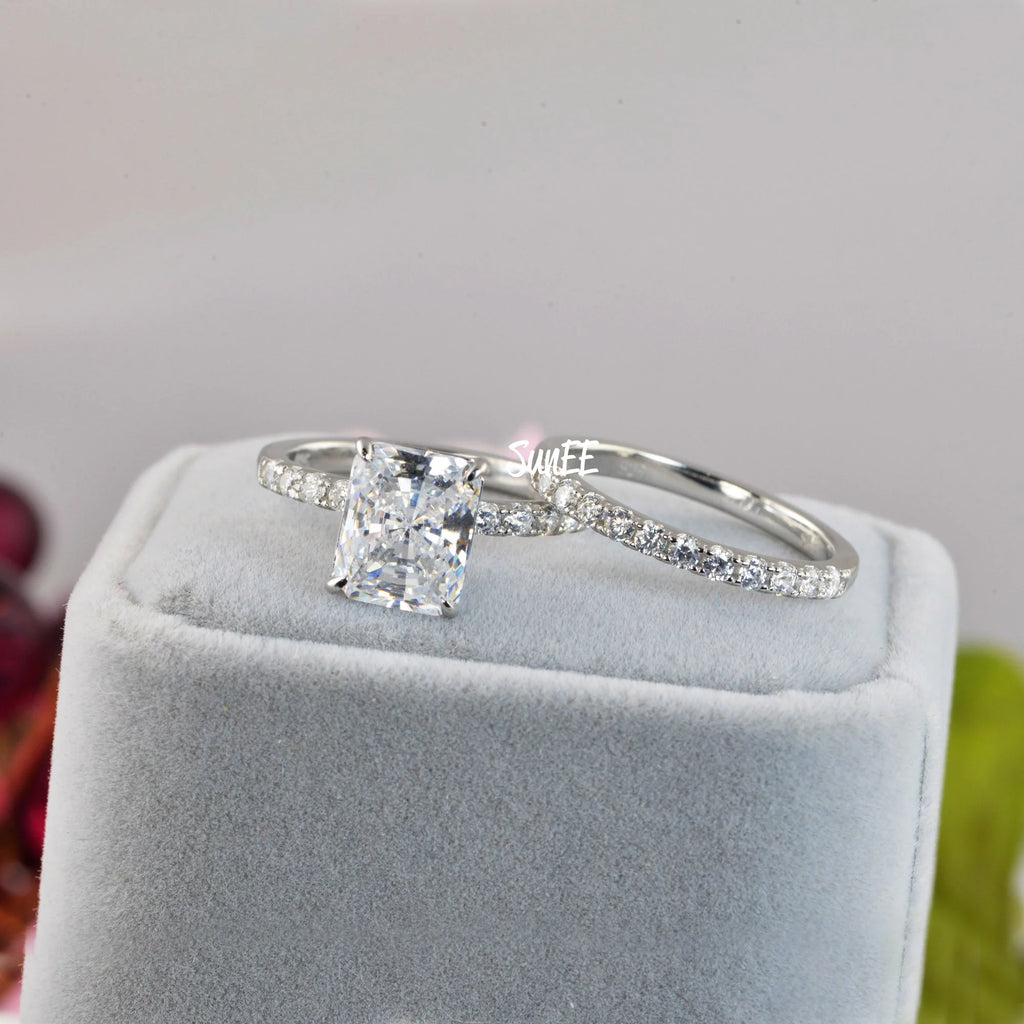 Radiant Cut Half Eternity Band Bridal Engagement Ring Diamond Simulated 925 Sterling Silver E317