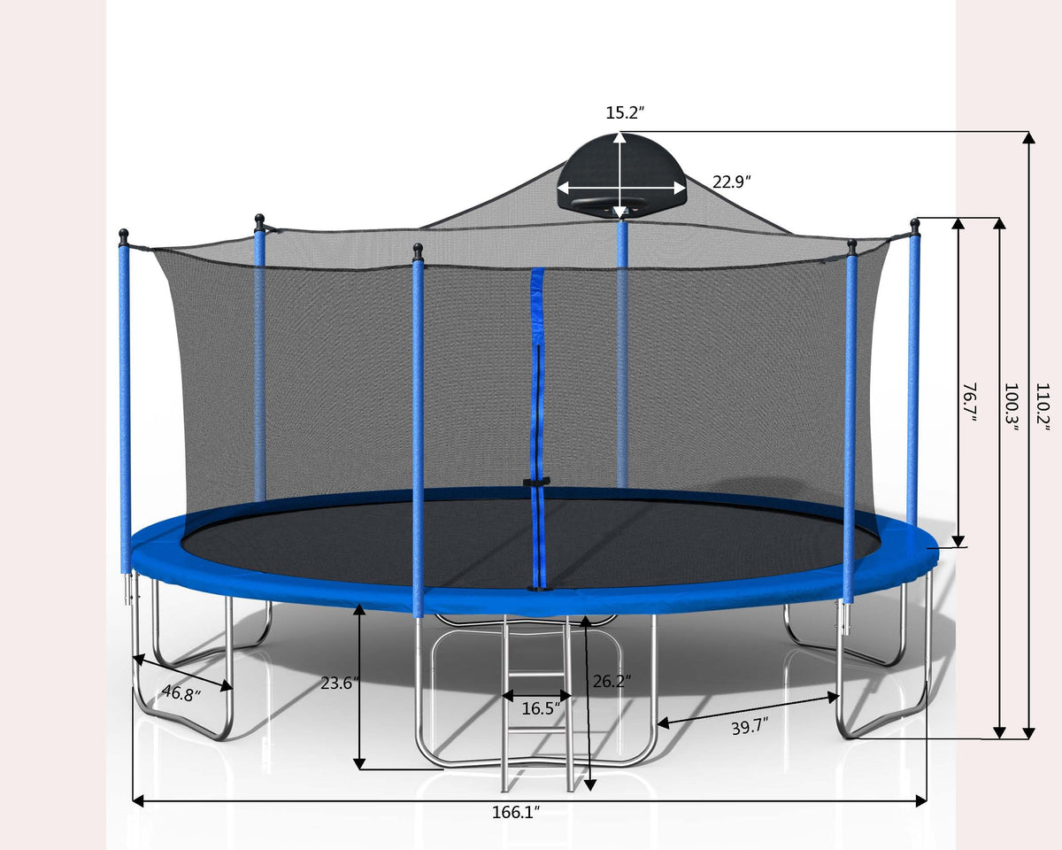 14FT Kids Trampoline with Basketball Hoop and Ladder X2410