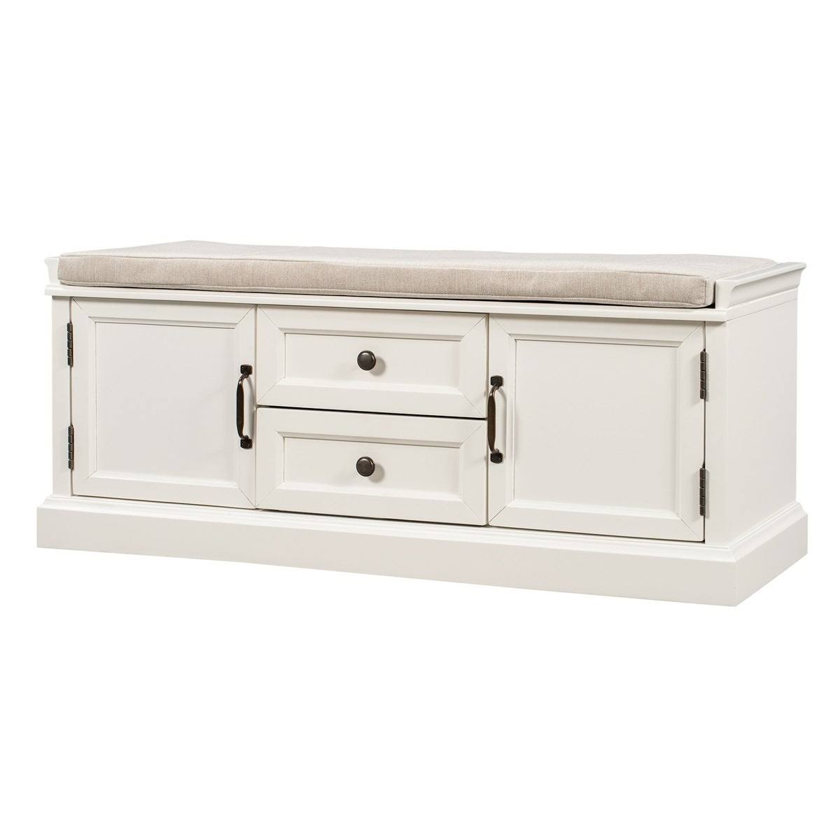 White Storage Bench with 2 Drawers and 2 Cabinets C20023