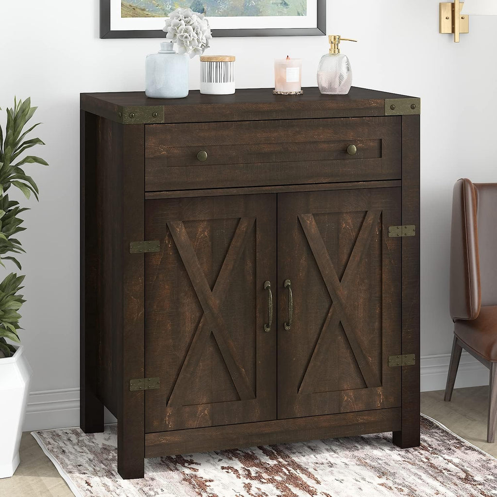 Espresso Farmhouse Accent Cabinet with Drawer & Adjustable Shelves N75341