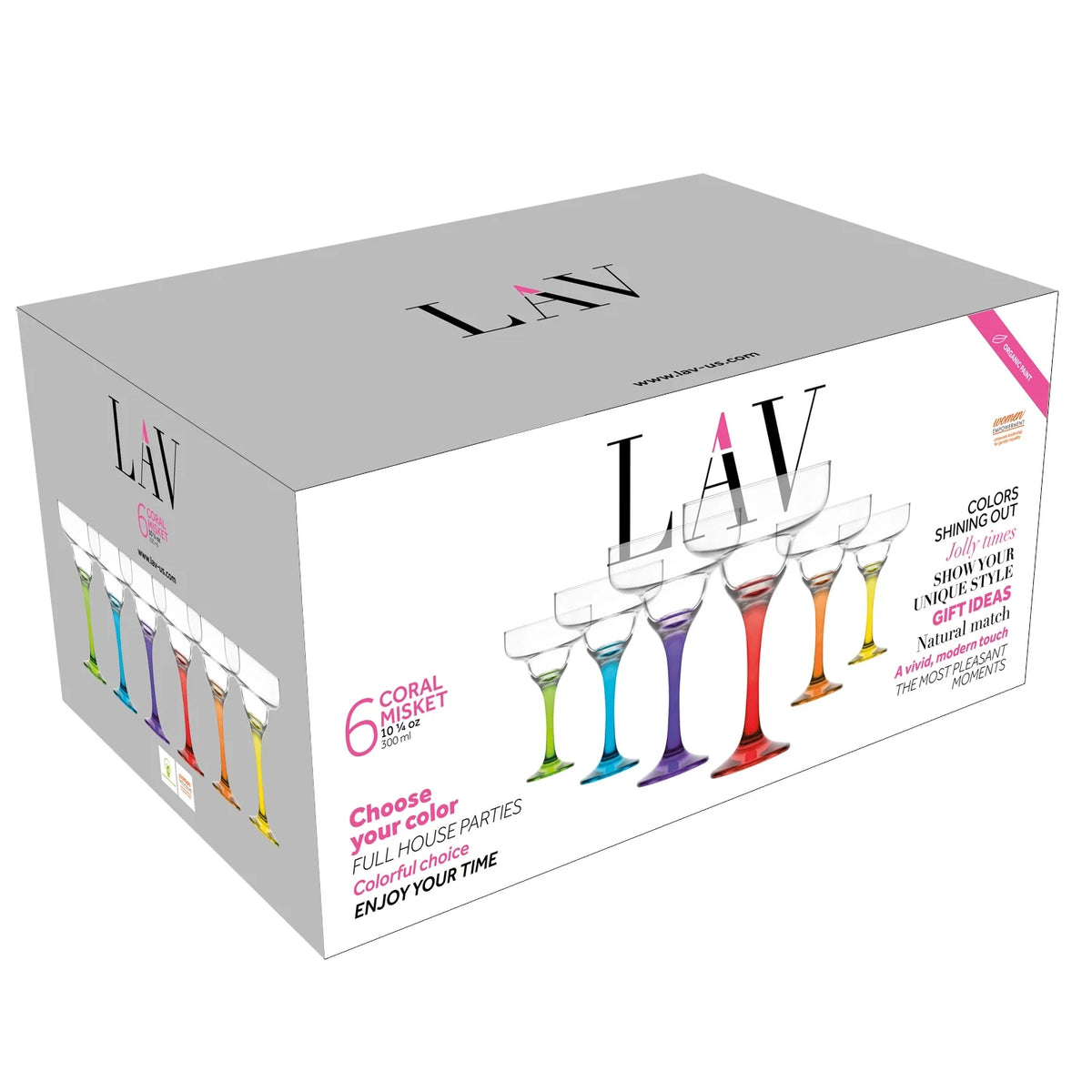 Set of 6 Margarita Glasses with Multi Colored Stems G1879
