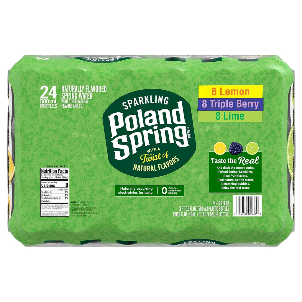 Sparkling Water Lime Triple Berry & Lemon 16.9 oz. Bottles 24/Carton D965402