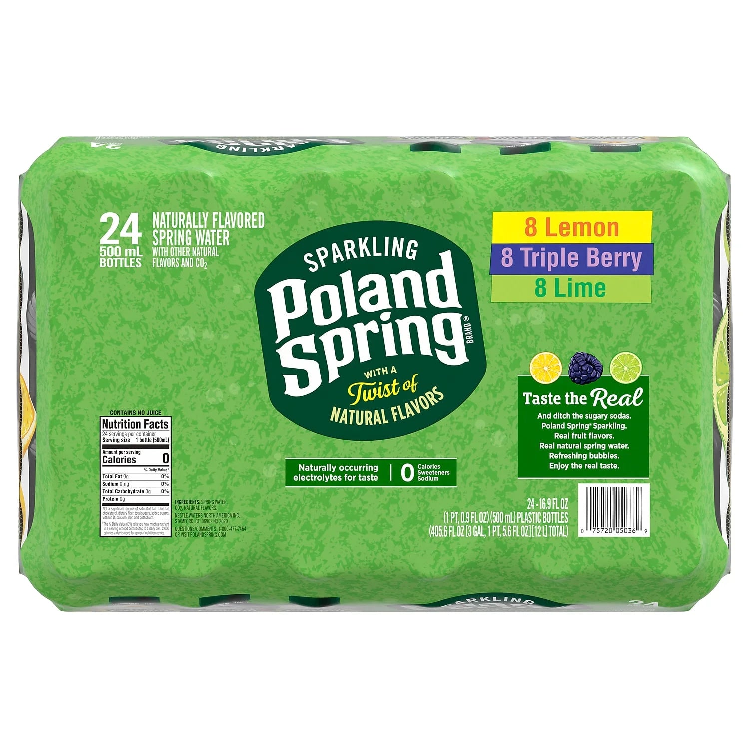 Sparkling Water Lime Triple Berry & Lemon 16.9 oz. Bottles 24/Carton D965402
