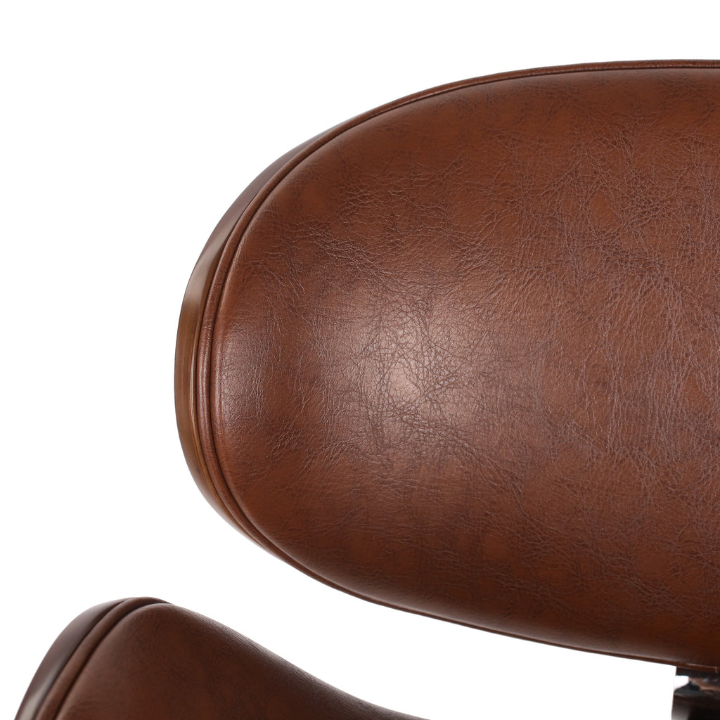 Walnut + Cognac Upholstered Swivel Barstool A253
