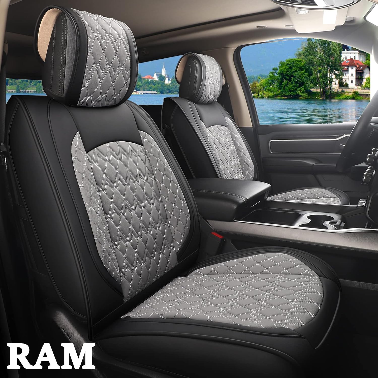 Black/Red Waterproof Synthetic Leather Seat Covers Full Set O388078