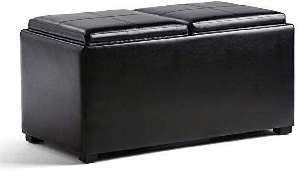 Black Faux Leather 5 Piece Ottoman Coffee Table with 2 Serving Trays W8671
