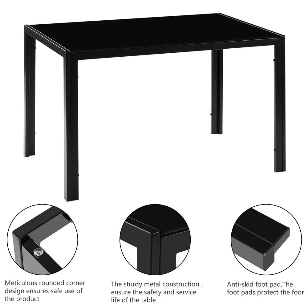 7 Pcs Glass Dining Table Set with 6 Chairs, Black R538090