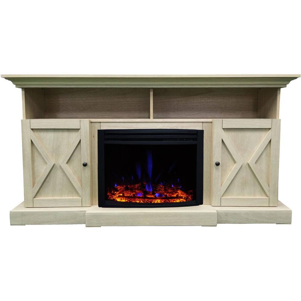 62-in. Electric Fireplace Mantel with Deep Log Insert, Sandstone L451052