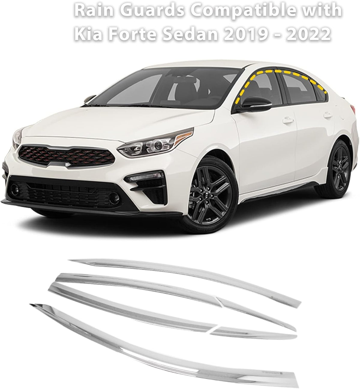 Chrome Finish Tape-On Style Rain Guards for Kia Forte Sedan 2019-2022 (6PCs) P698115