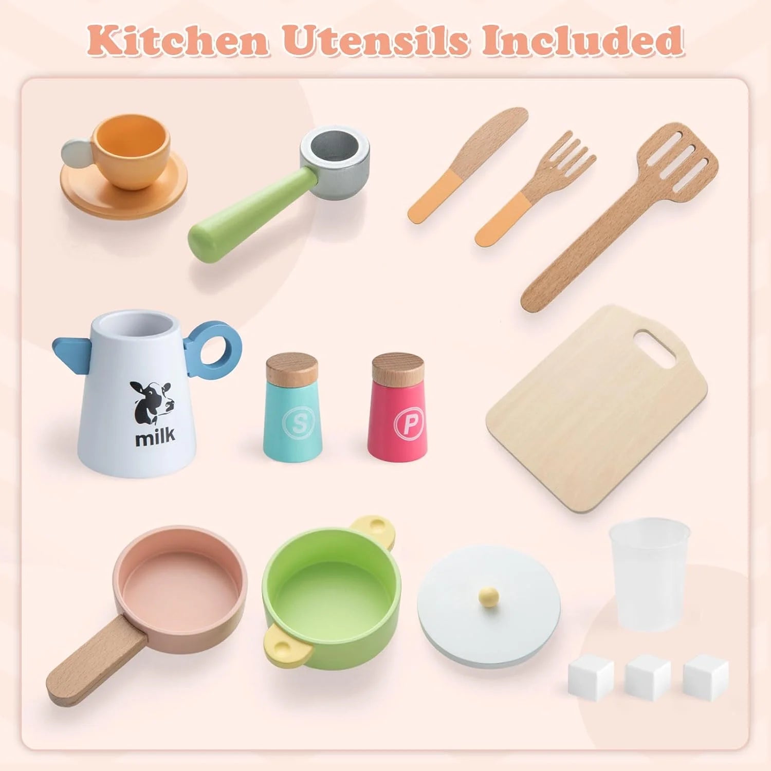 Peach Pink Wooden Kids Kitchen Playset O419239