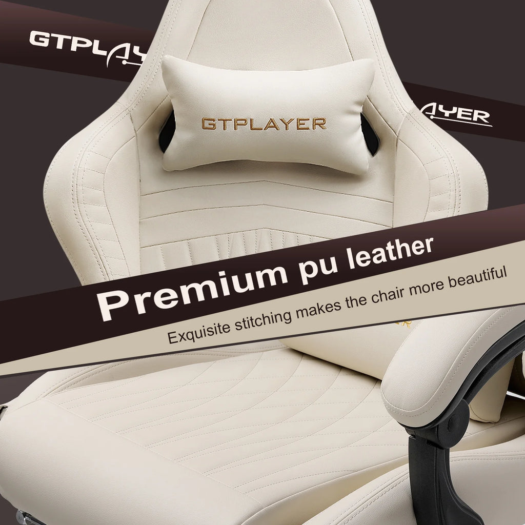 Ivory PVC Leather Gaming Chair with Footrest E600