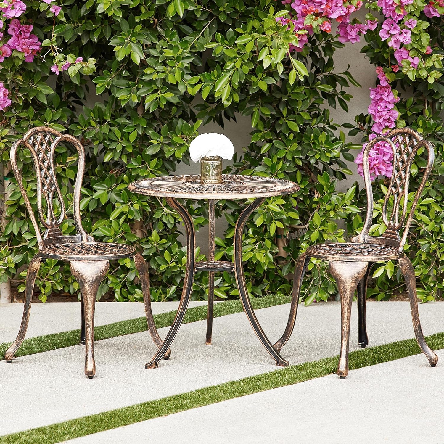 3PC Cast Aluminum Bistro Table and Chair Set D76427