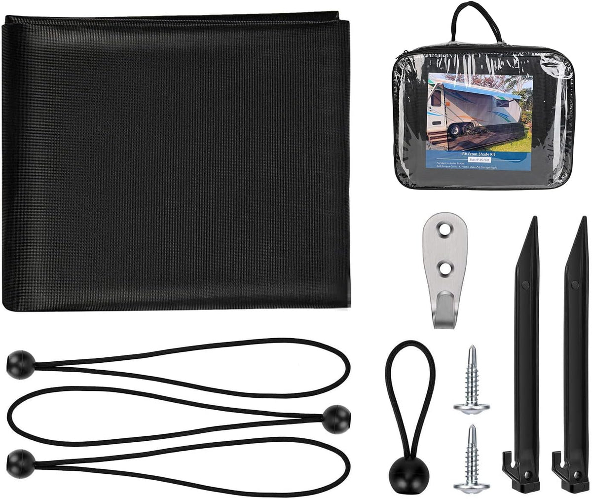 Black Mesh RV Awning Side Sun Shade Screen Kit Pack of 2 M3096
