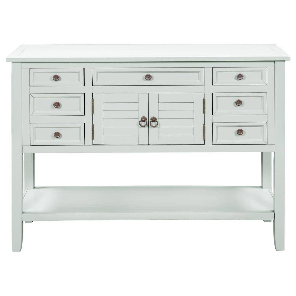 Light Blue Rectangle Wooden Console Table with 7-Drawers, 1-Cabinet and 1-Shelf W415