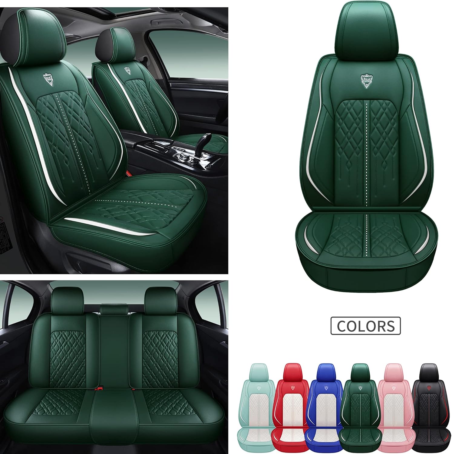 Red Straight Line Synthetic Leather Car Seat Cover Set L973