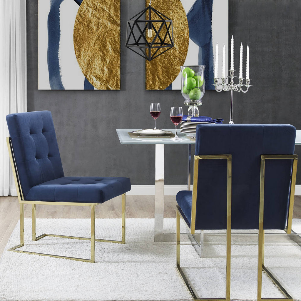 PU Leather or Velvet Armless Dining Chair Set of 2 with Chrome Frame V437394