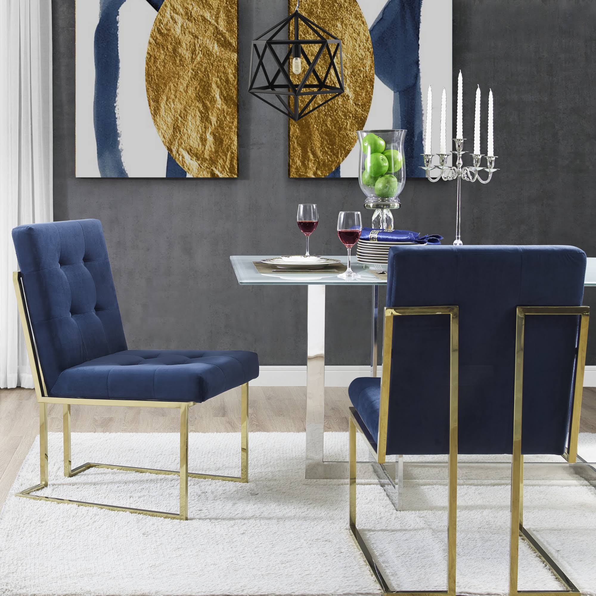 PU Leather or Velvet Armless Dining Chair Set of 2 with Chrome Frame V437394