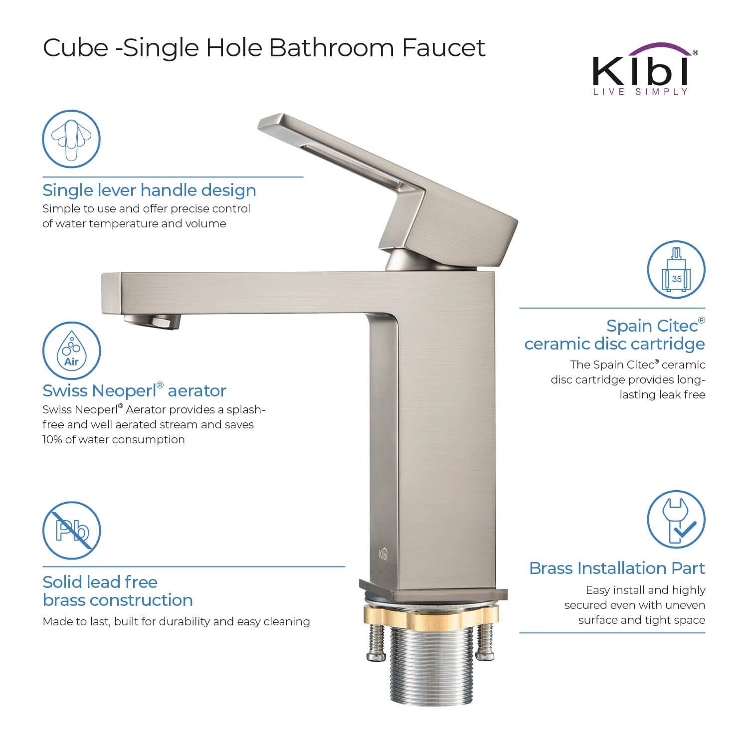 Brushed Nickel Single Hole Bathroom Faucet P145734