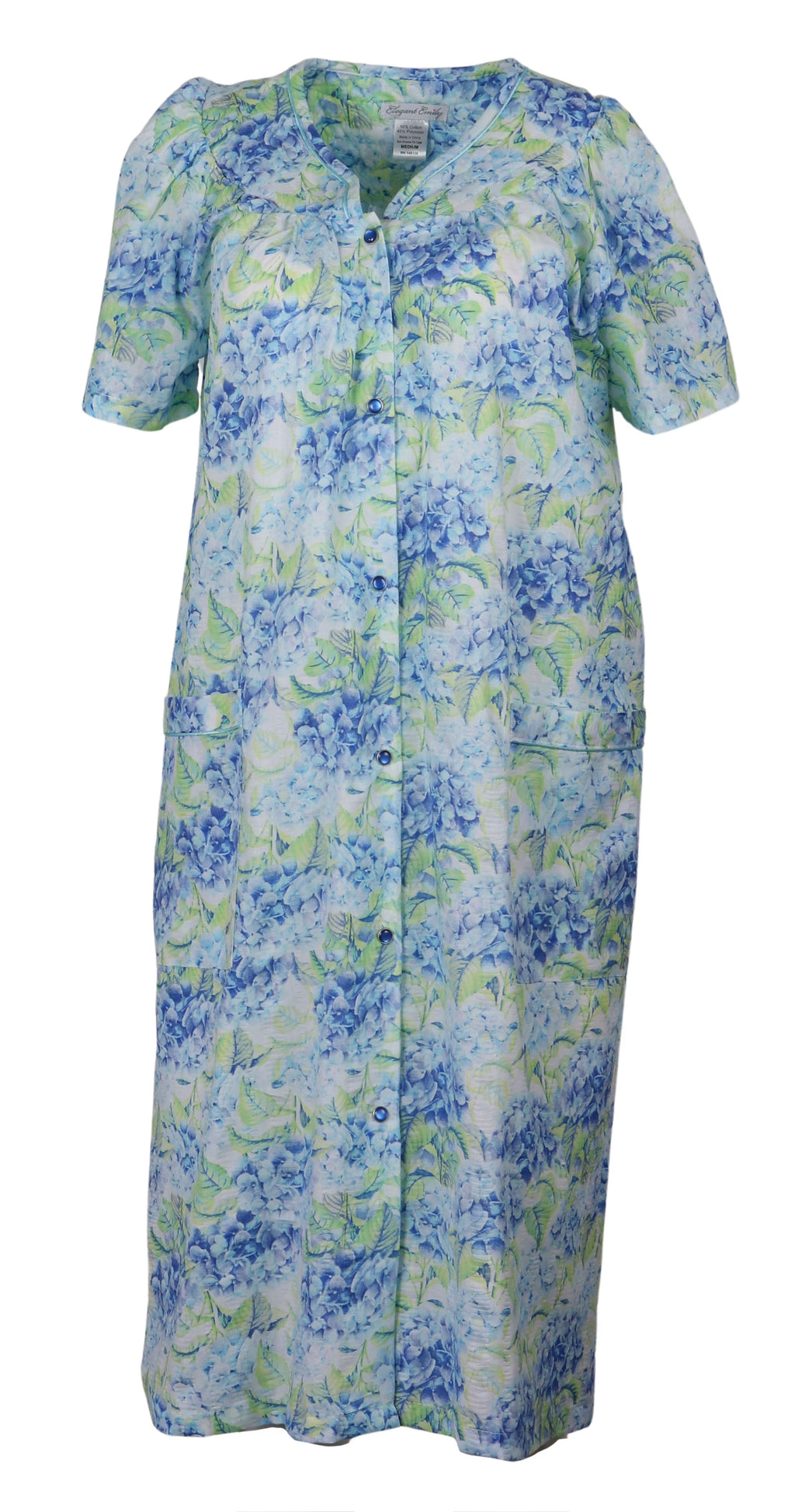 Blue Hydrangea Snap-Front Duster Robe With Pockets Q373