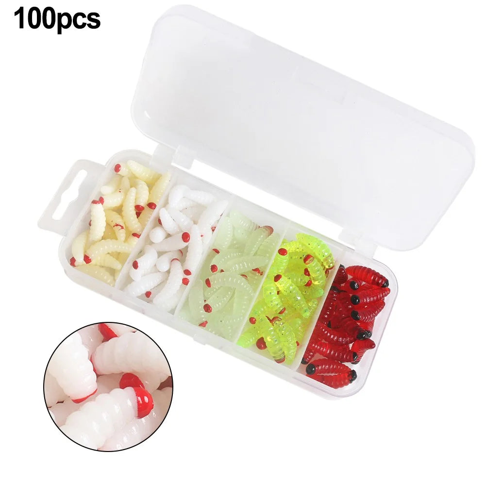 100pcs Boxed Fishing Soft Bait Artificial Maggots Q31599