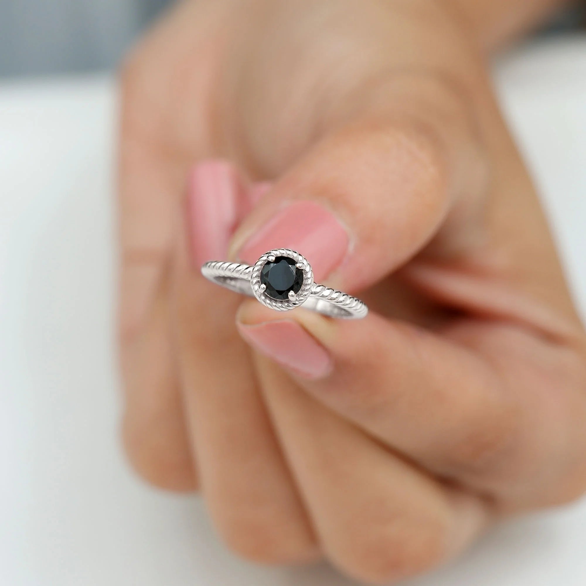 Natural Black Onyx Solitaire Ring, 925 Sterling Silver, US 4.00 X594