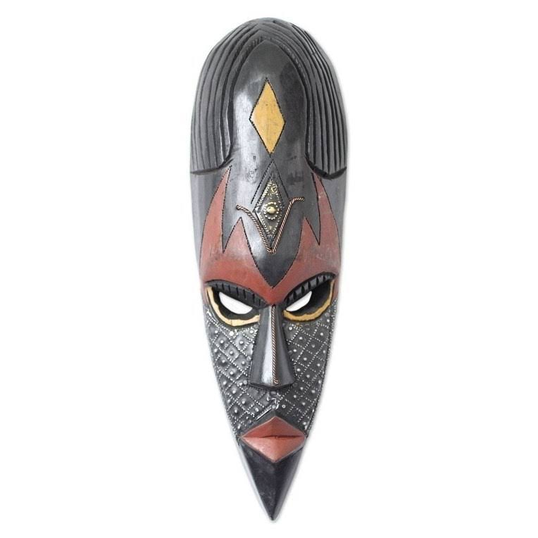 Brown Zebu Rubber Wood Mask U8799