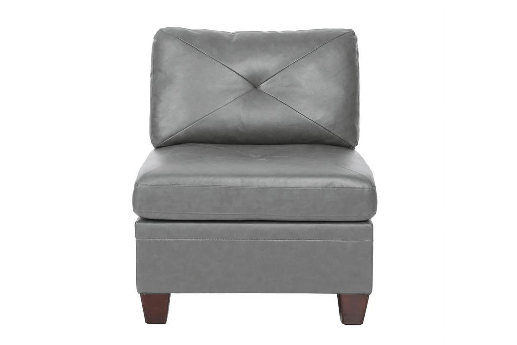 Grey Genuine Leather Tufted Armless Chair Y5294
