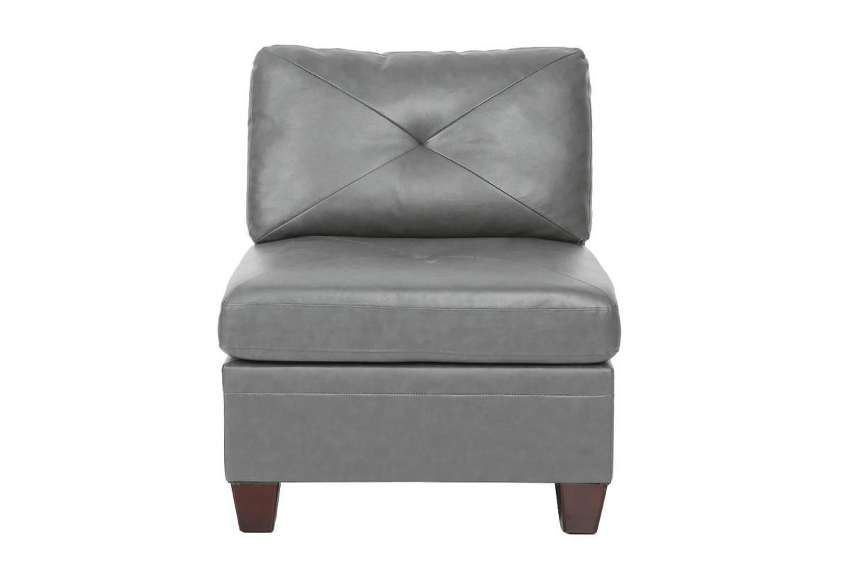 Grey Genuine Leather Tufted Armless Chair Y5294