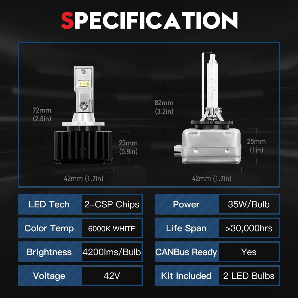 D3S D3R LED Headlight Conversion Kit 70W 8400Lms 6000K White CanBus Error Free Replacement 2 Pack Y534868