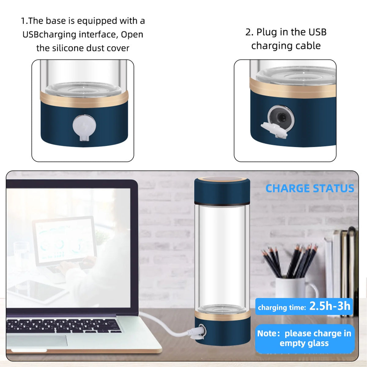 420ml Portable Hydrogen-Rich Generator Bottle Glass Cup P6410