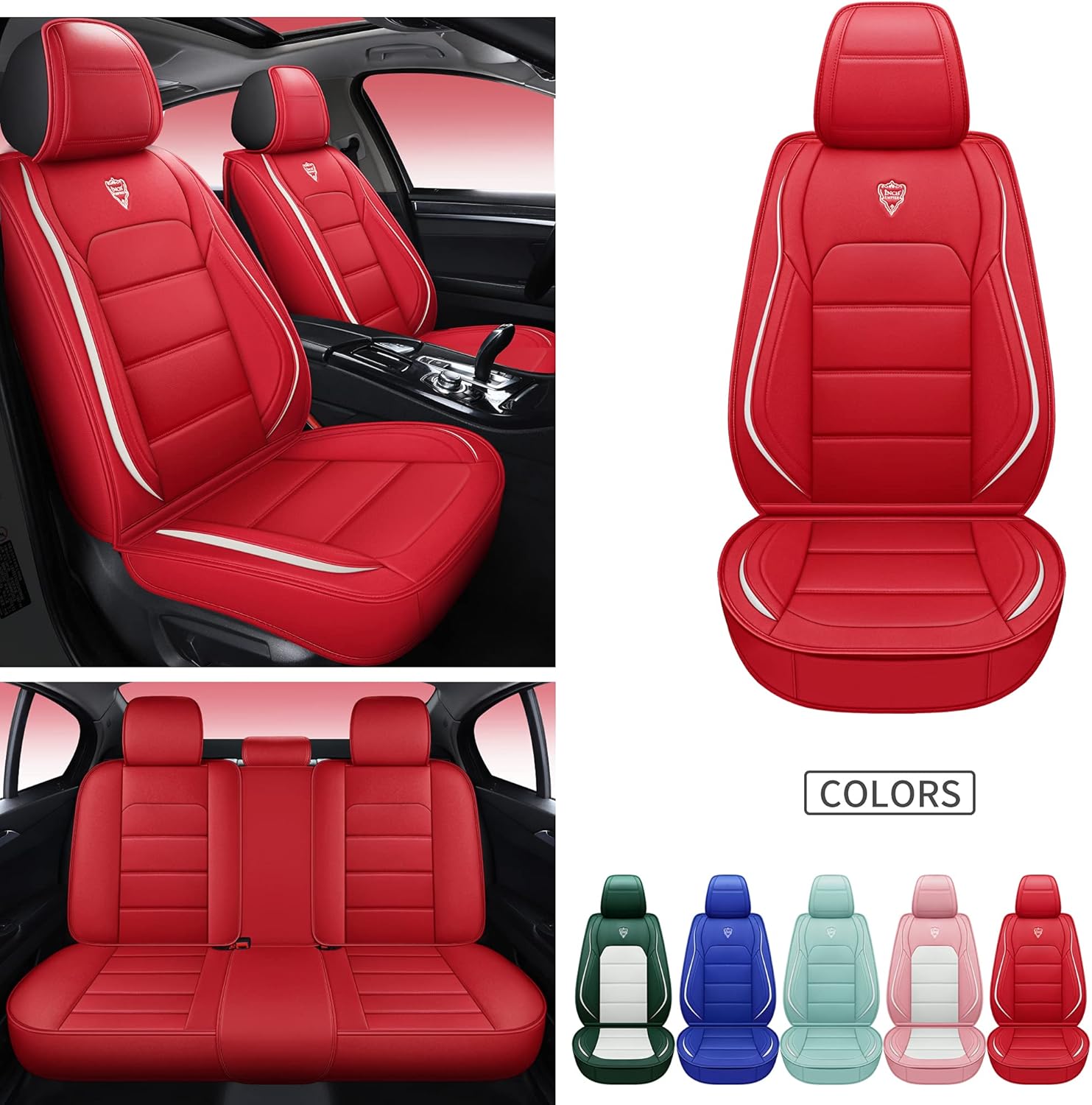 Red Straight Line Synthetic Leather Car Seat Cover Set L973