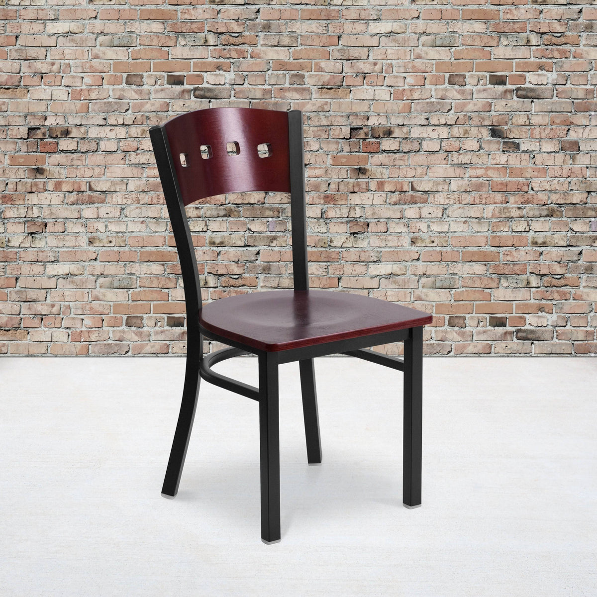 2 Pk Decorative Metal Restaurant Chair Mahogany Wood Back Black U54142