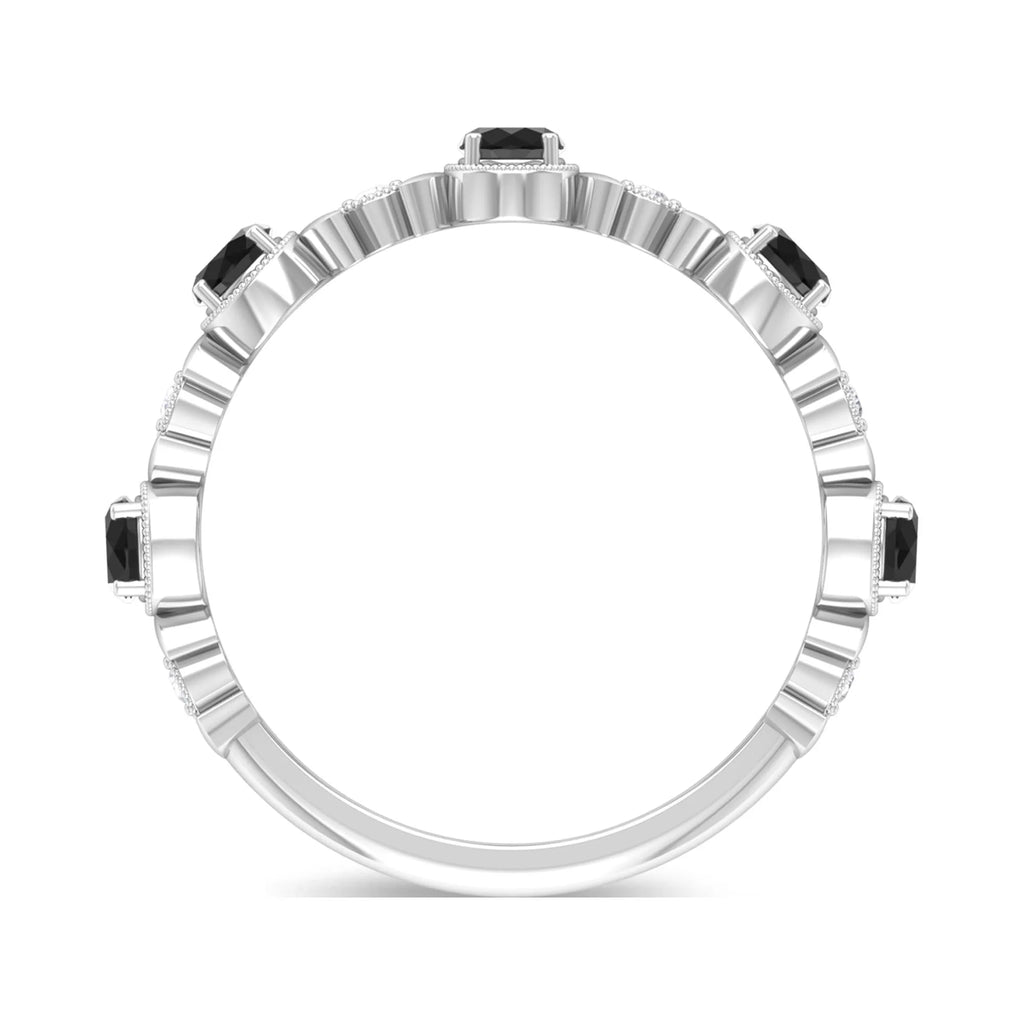 Black Spinel Ring Half Eternity Ring, 925 Sterling Silver, US 4.00 S644
