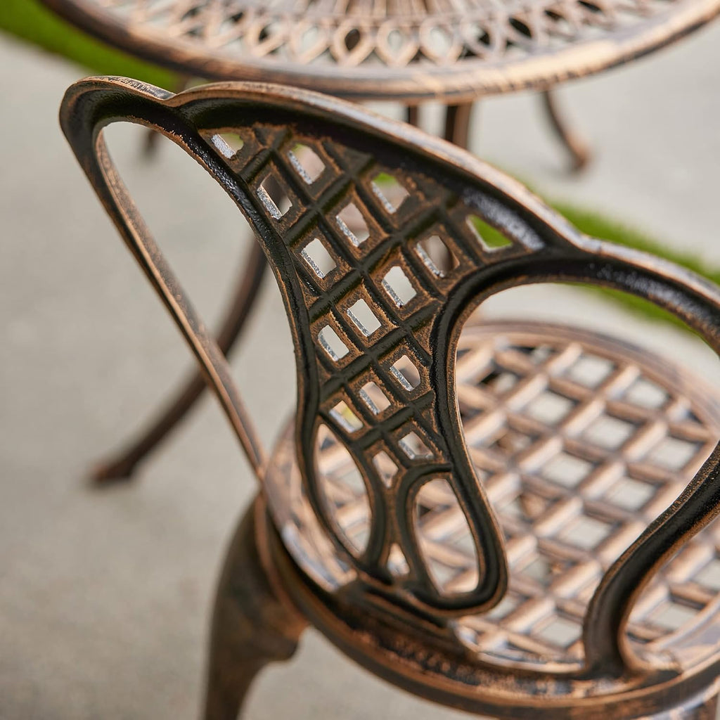 3PC Cast Aluminum Bistro Table and Chair Set D76427