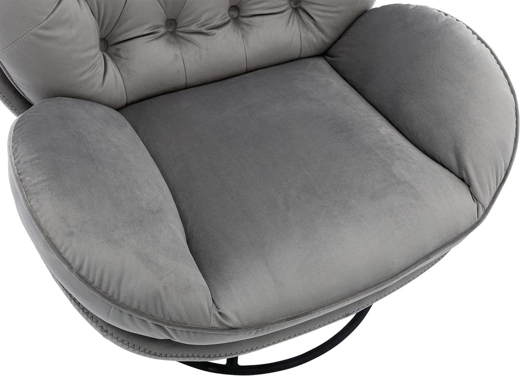 Grey Velvet Swivel Accent Chair with Ottoman and Metal Frame H972051