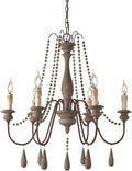 French Country Wood Bead Chandelier, 6 Lights, Gray U591