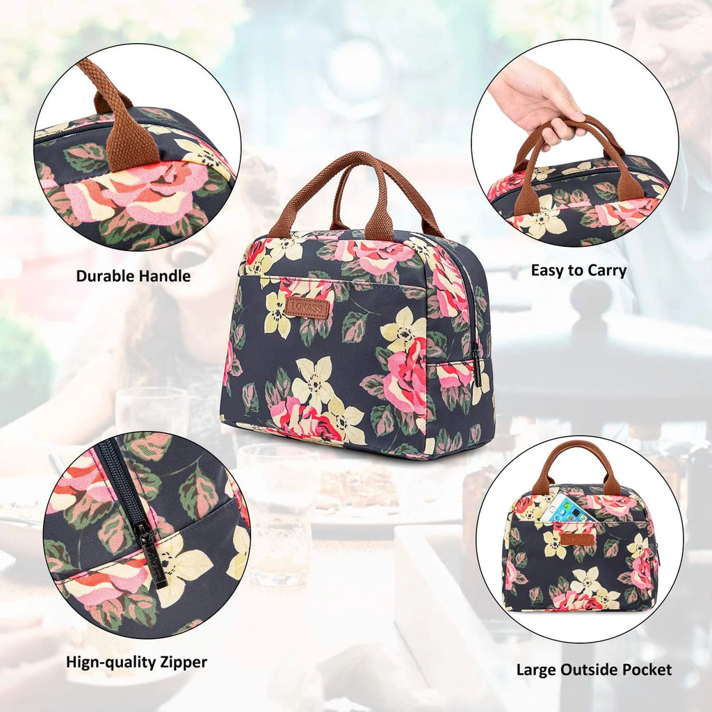Insulated Lunch Bag Cooler Bag Thermal Lunch Box Water-resistant Tote Bag (Peony) J11692