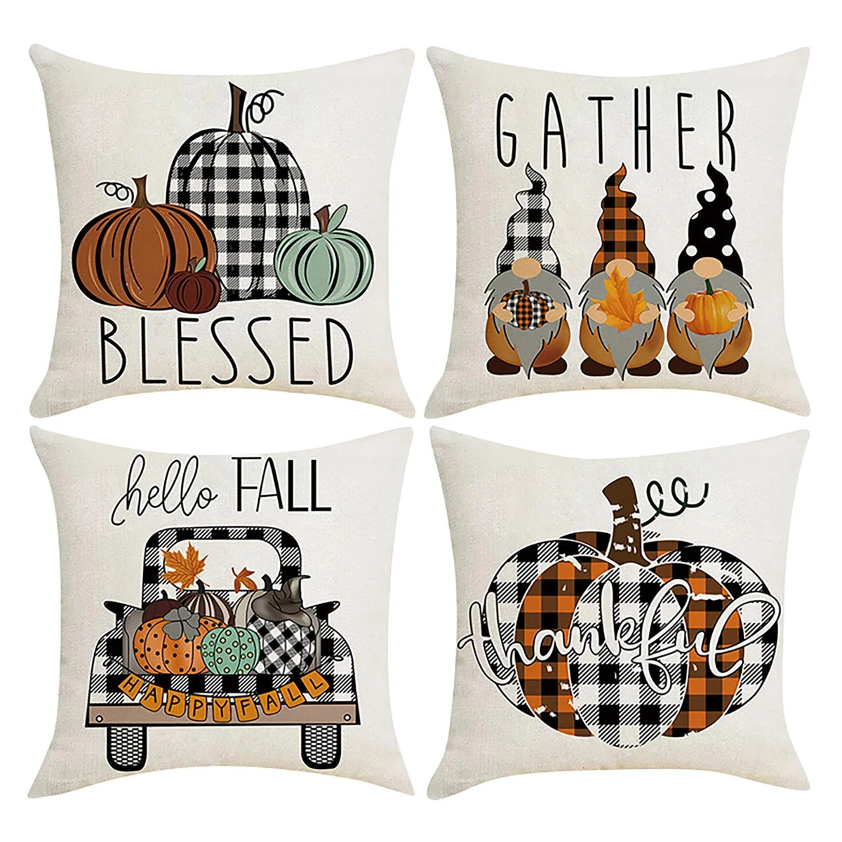 Pumpkin Maple Leaves Fall Pillow Covers 18x18 Set of 4 C511