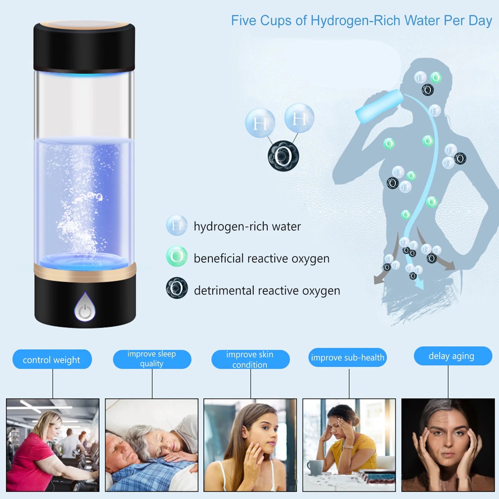 420ml Portable Hydrogen-Rich Generator Bottle Glass Cup P6410