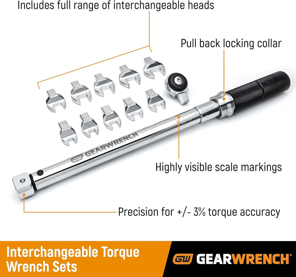 12 Pc. 3/8" Drive Metric Open End Interchangeable Torque Wrench Set E36354
