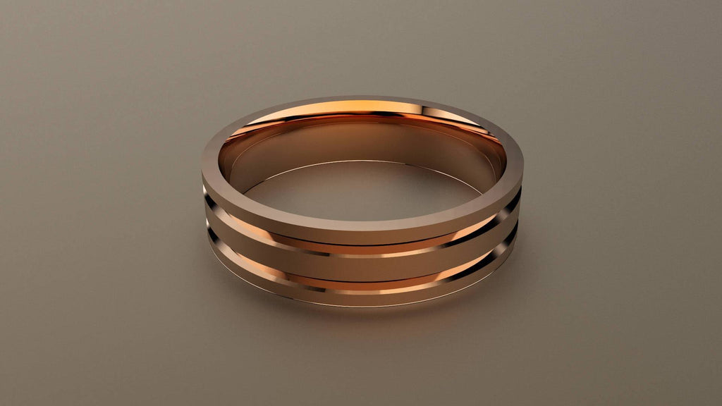 Polished Rose Gold 6mm Double V Groove Wedding Band 7 R921