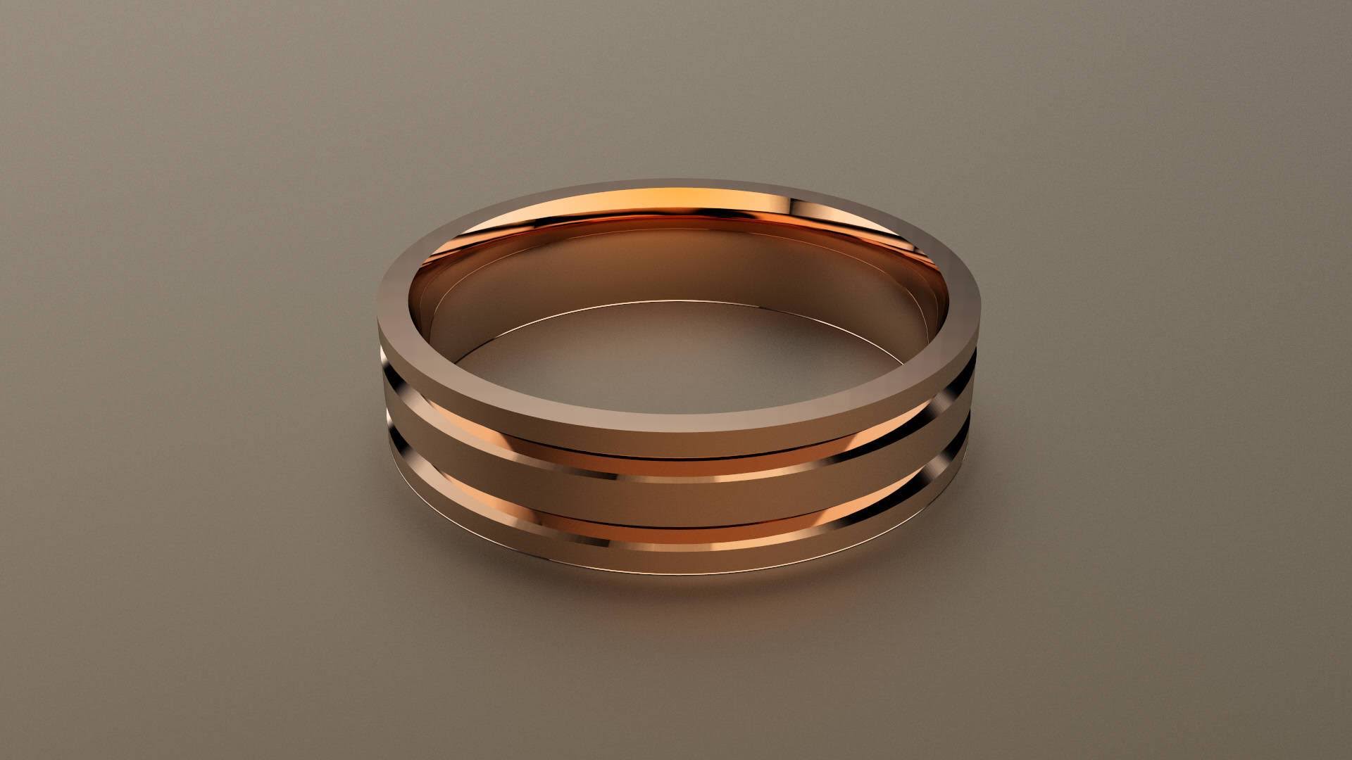 Polished Rose Gold 6mm Double V Groove Wedding Band 7 R921