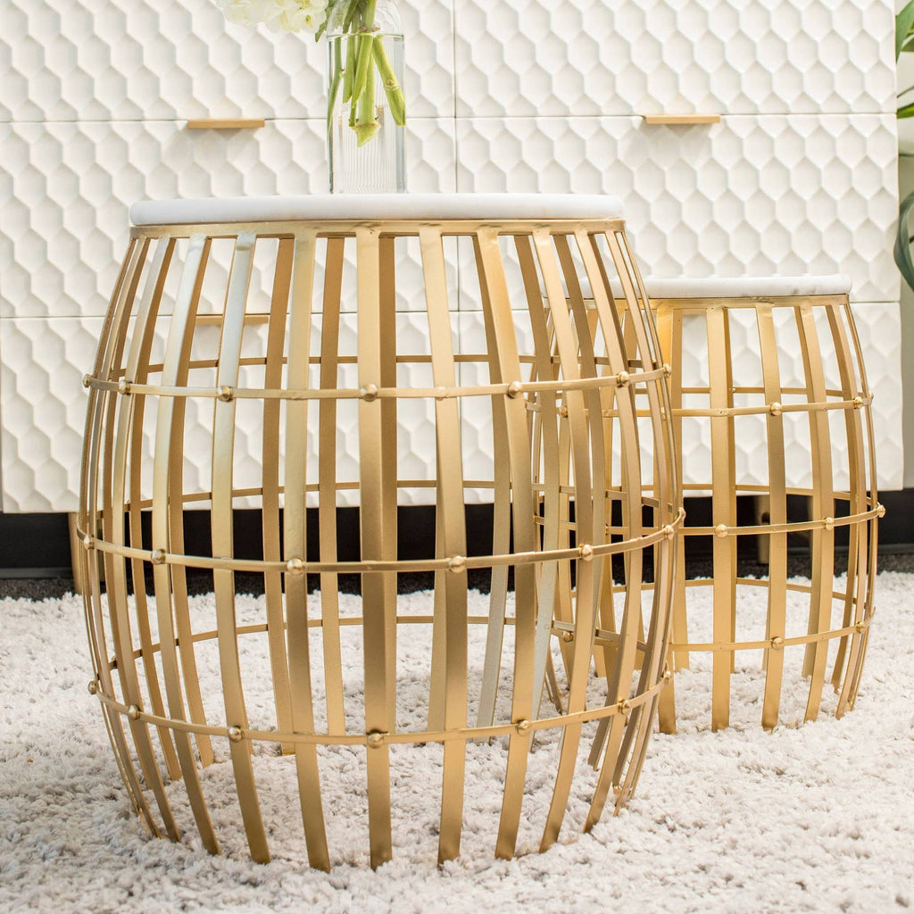 Gold White Marble Top Nesting Tables (Set of 2) P9393