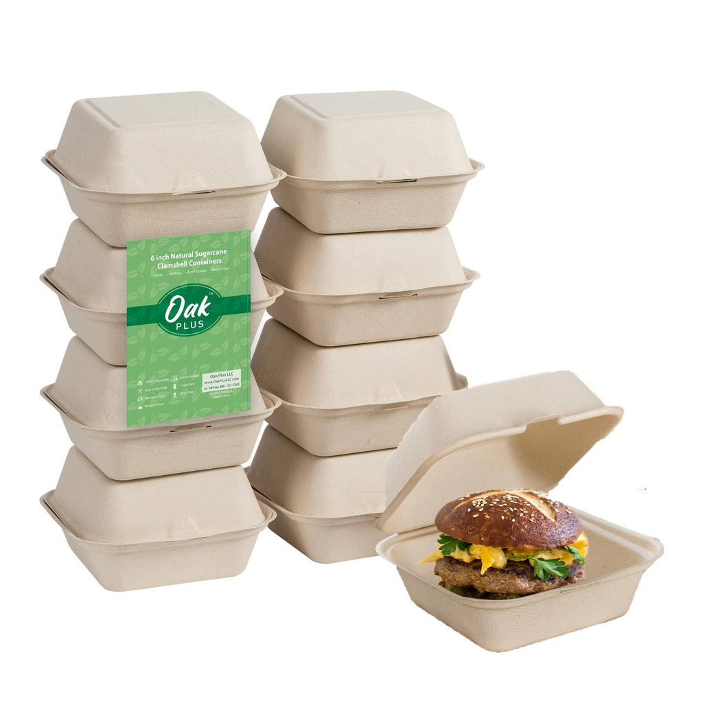 Disposable Sugarcane Clamshell Containers 300 Pack 450ml T822