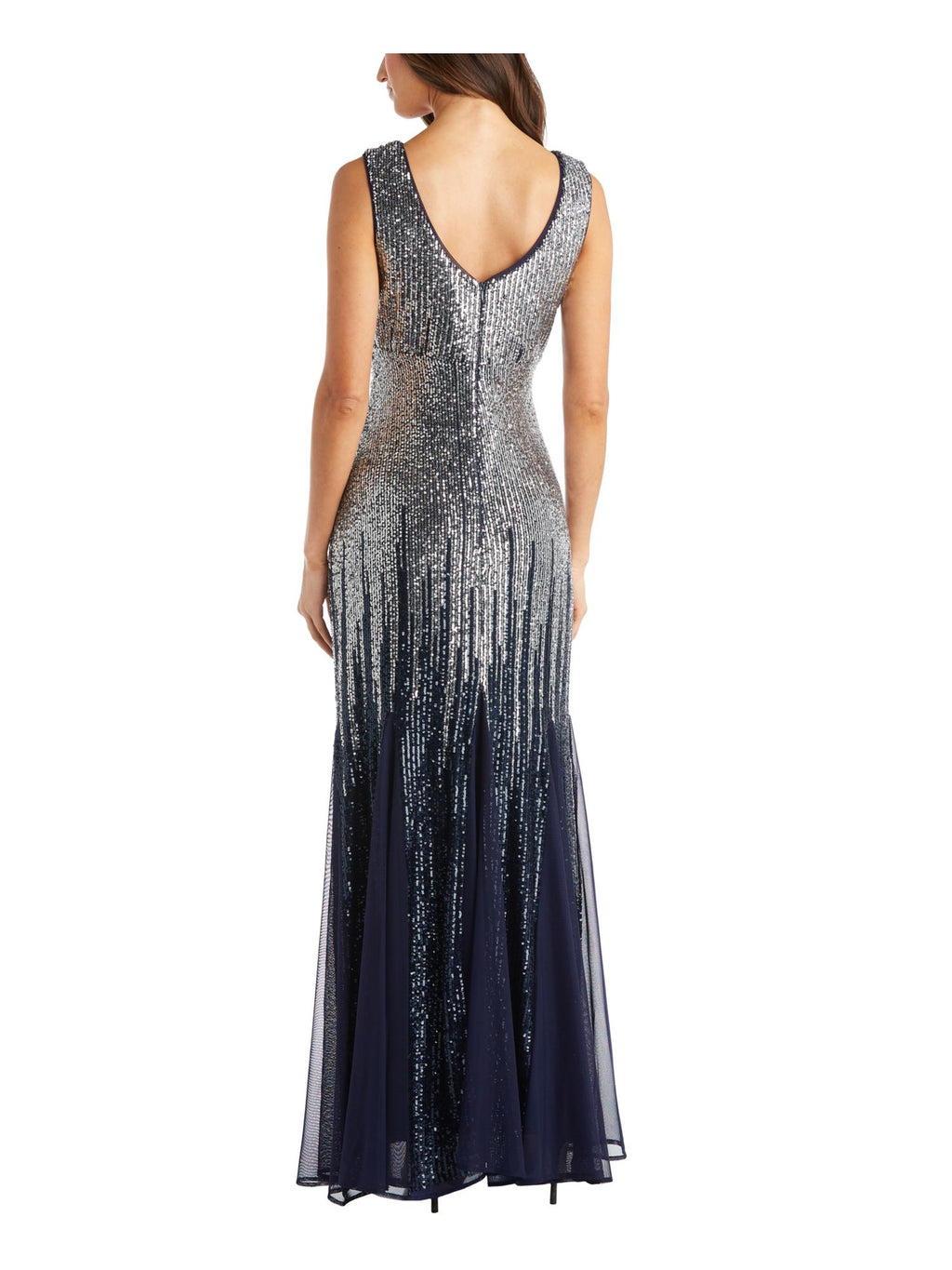Navy Stretch Sequined Sleeveless Formal Mermaid Dress Petites 10P C6247