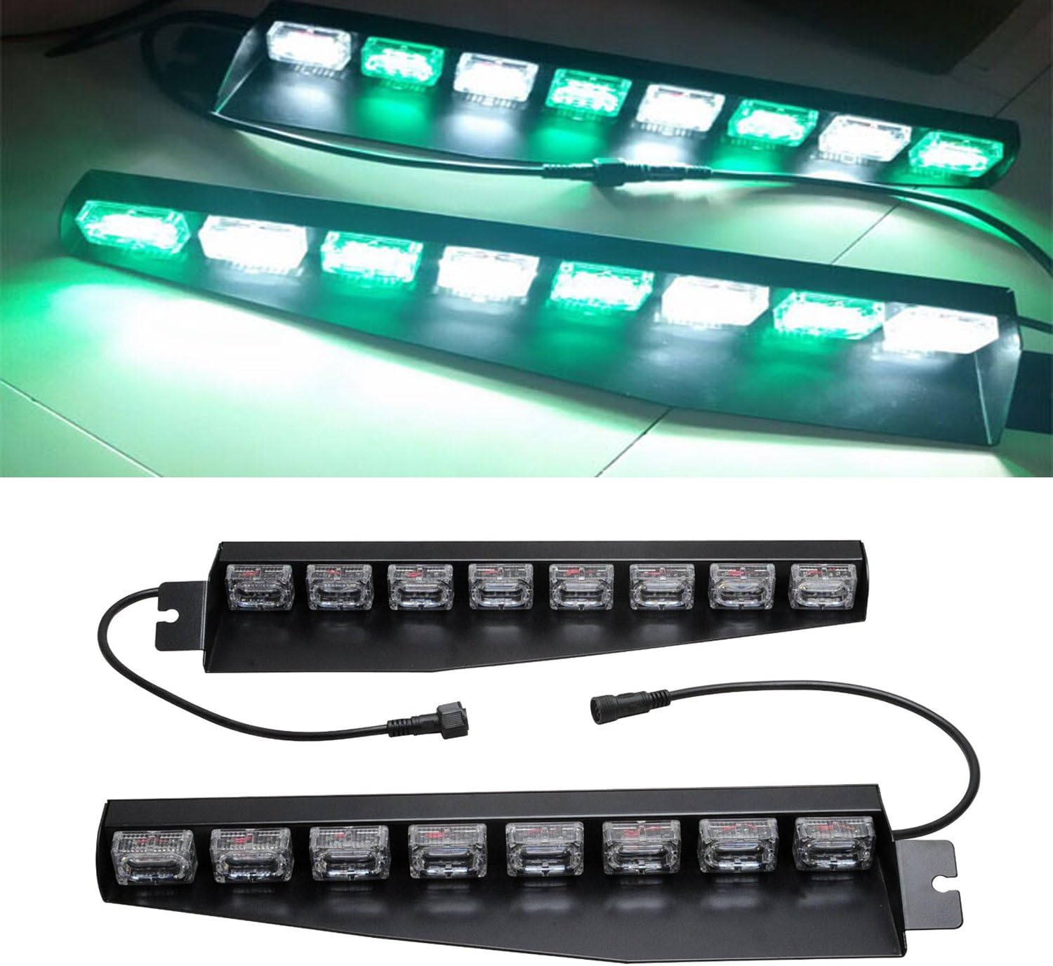 48 LED 12V 48W Strobe Light Bar with Suction Cups (Green/White) I646