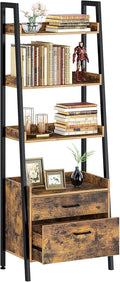 Rustic Brown 4 Tier Ladder Shelf with 2 Drawers H311132