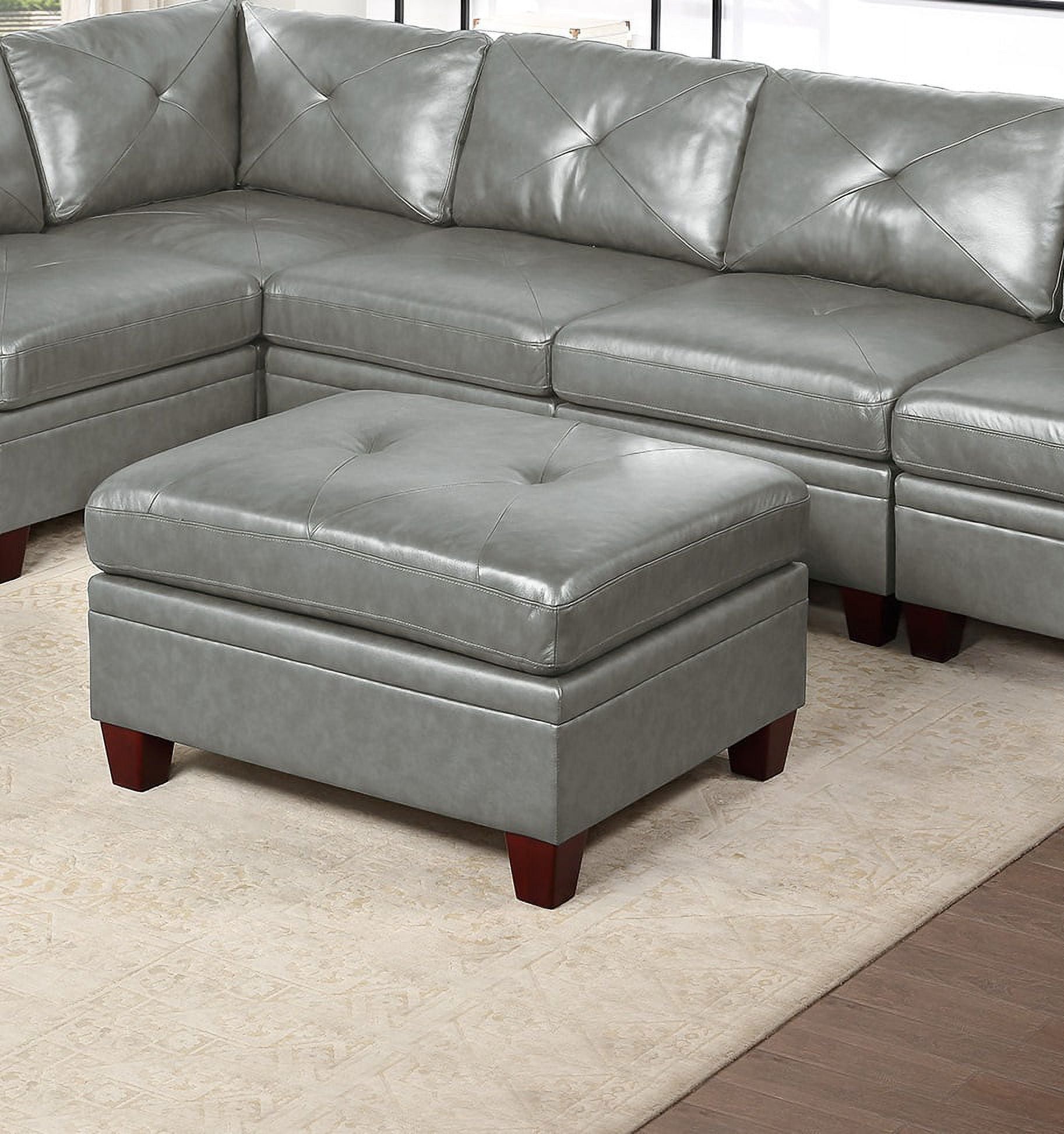 Grey Genuine Leather Tufted Armless Chair Y5294