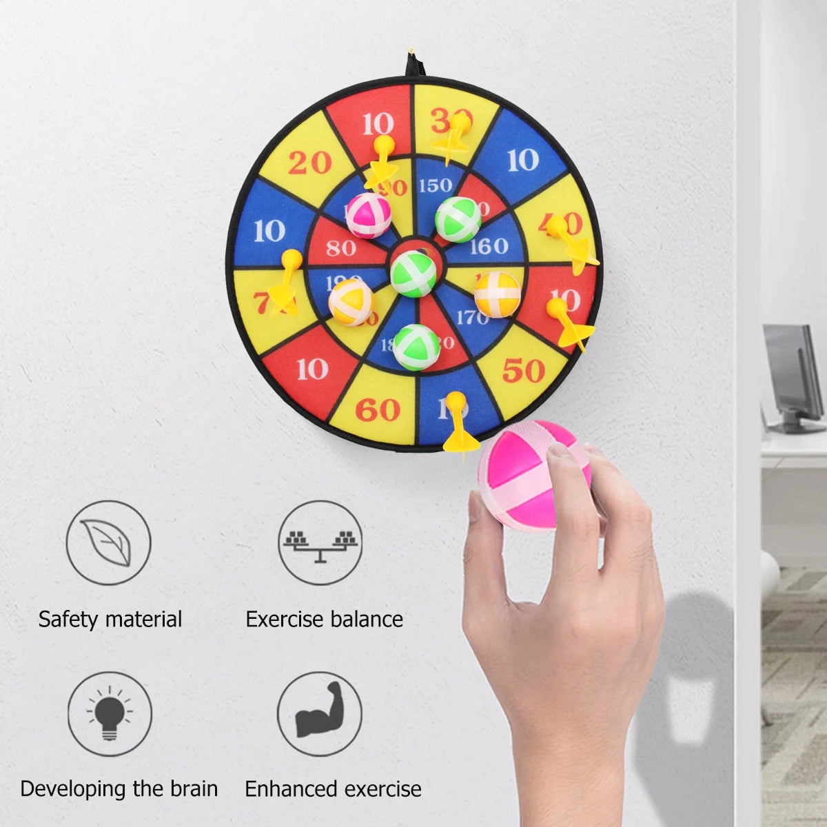Flocking Dart Board with 4pcs Darts Dartboard Set O2273
