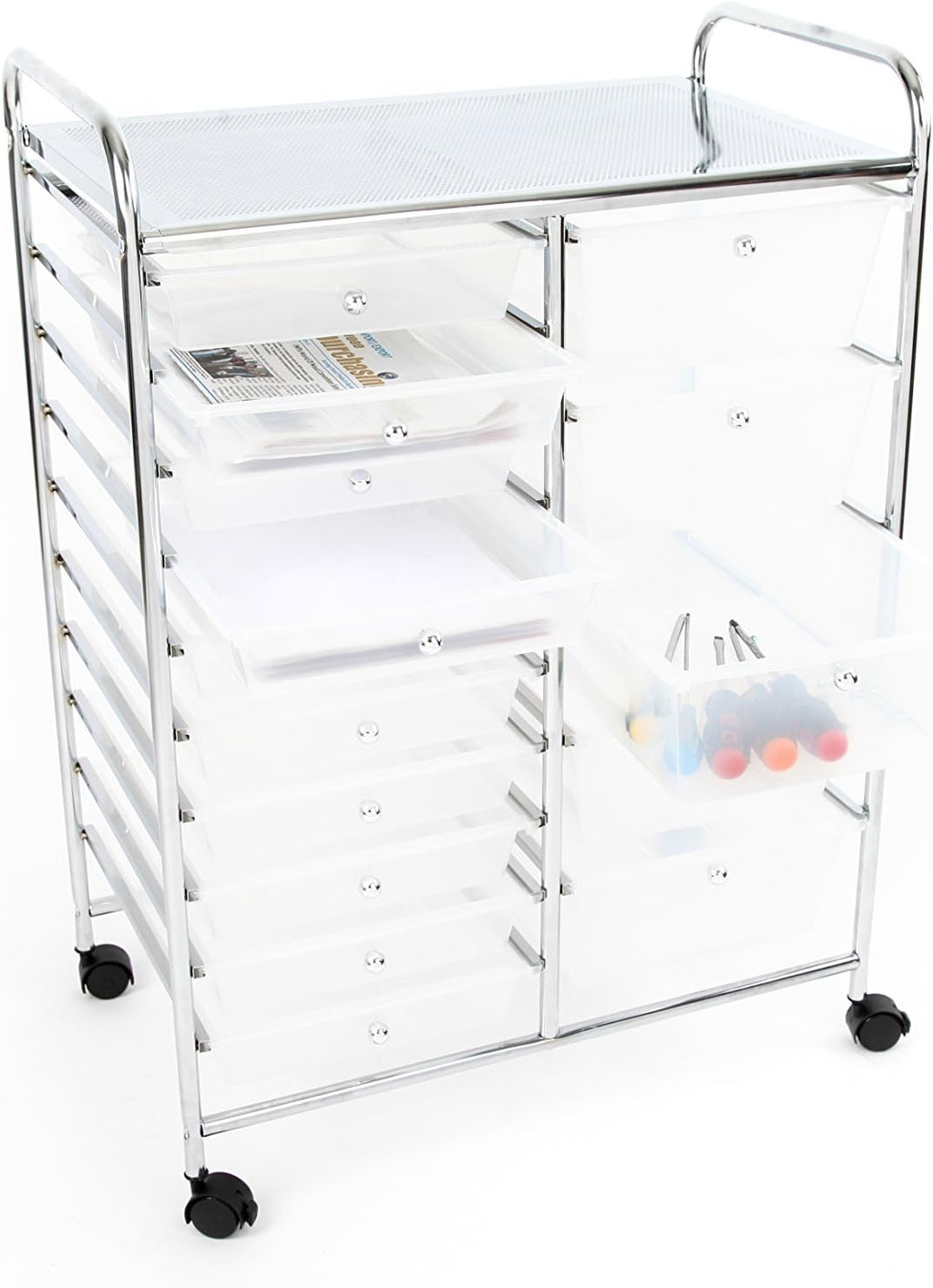 15 Drawer Semi-Transparent White Rolling Storage Cart Y893